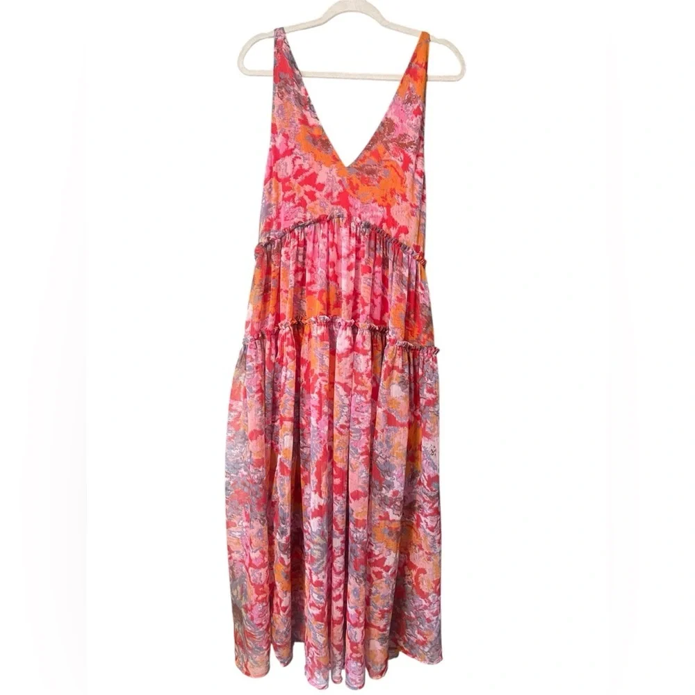 Free People Julianna Maxi Dress Ruffled Tiers V Neck Floral Print - Picture 8 of 11